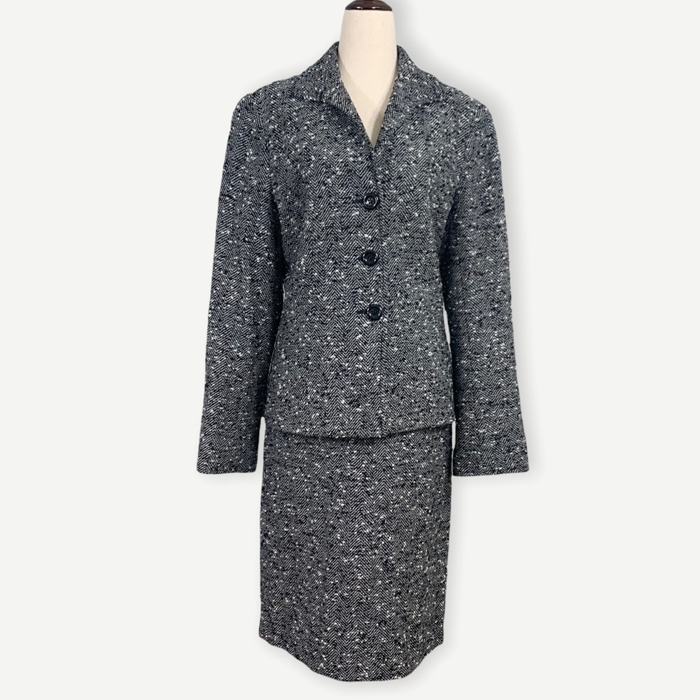 LAFAYETTE 148 NY Sz 10 Jacket & Skirt Black Tweed